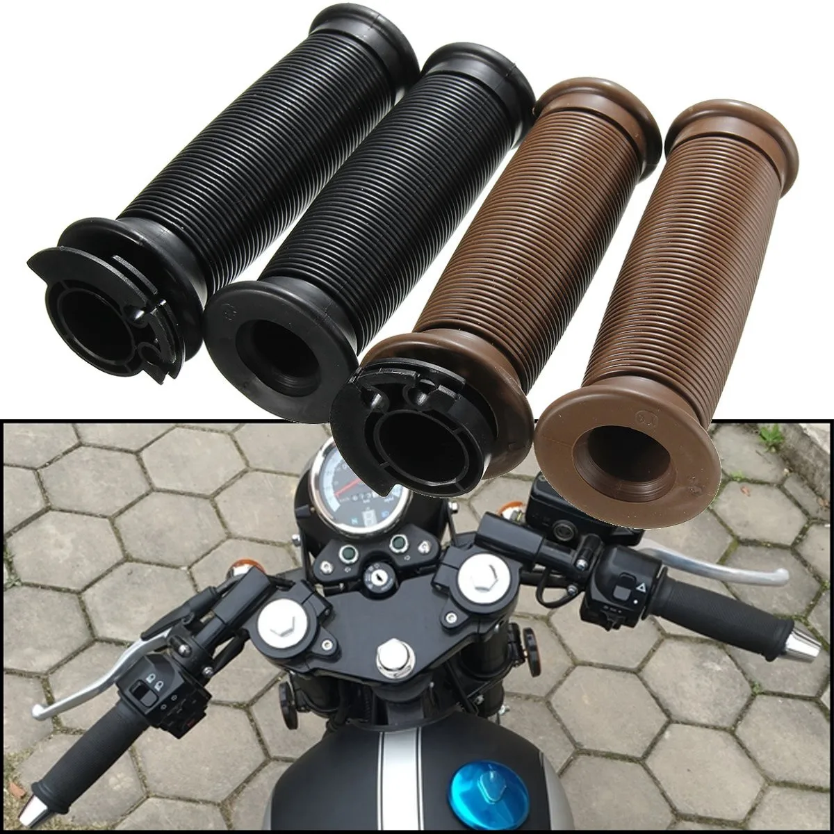 

Motorcycle 7/8" Silicone Handlebar Hand Grips For Cafe Racer Bobber Clubman Custom One Pair Handle Grips Left And Right