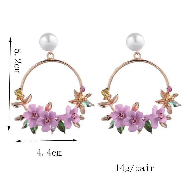 Трендовые милые серьги с розовыми цветами для женщин и девушек, ювелирные изделия, женские Стразы, золотые металлические круглые серьги-капли в подарок, Brincos