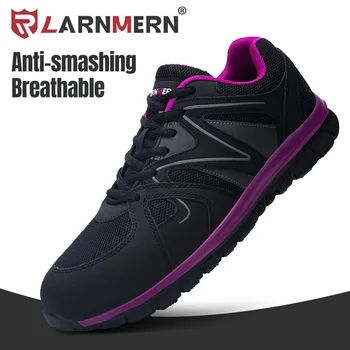 

LARNMERN Women's Safety Shoes Work Shoes For Women's Steel Toe Lightweight Breathable Industrial Shoes Blue Purple Sneaker