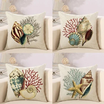 

Retro Style Cushions Cover Woven Linen Throw Pillow Case Ocean Sea Conch High Quality Decorative Pillows For Sofa Bed Care Home