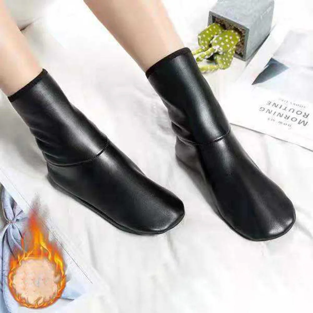 Fashion Winter Warm Leather Thermal Boot Slipper Indoor House Soft Non-Slip Socks Unisex Men Women Comfortable Boots | Женская одежда