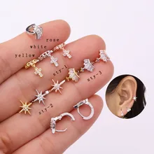 Sellsets 1 шт. новые модные колечки для пирсинга желтый розовый золотой цвет Cz Крест Висячие ухо траг Daith Rook пирсинг ювелирные изделия