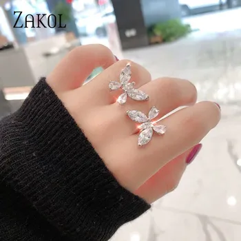 

ZAKOL New Trendy Marquise Cut Cubic Zircon Butterfly Shape Open Adjustable Rings for Women Girl Party Jewelry Gifts FSRP2158