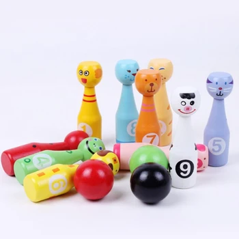 

12pcs Wooden Rainbow Cartoon Digital Bowling Set Children's Puzzle Parent-child Interactive Toy Outdoor Sports Kindergarten Gift