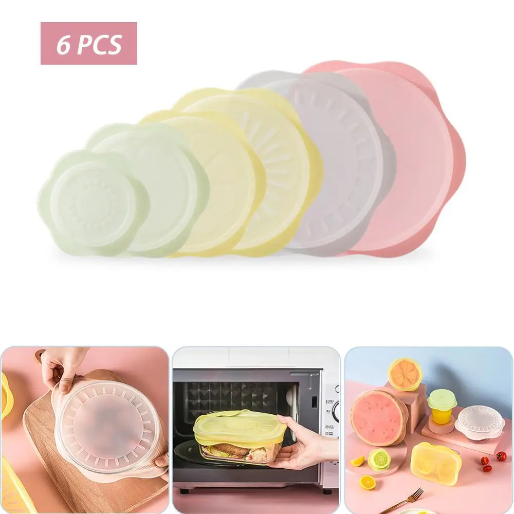 

6PCS Reusable Silicone Stretch Lids Universal Silicone Food Wrap Bowl Pot Lid Silicone Cover Pan Cooking Kitchen Accessories