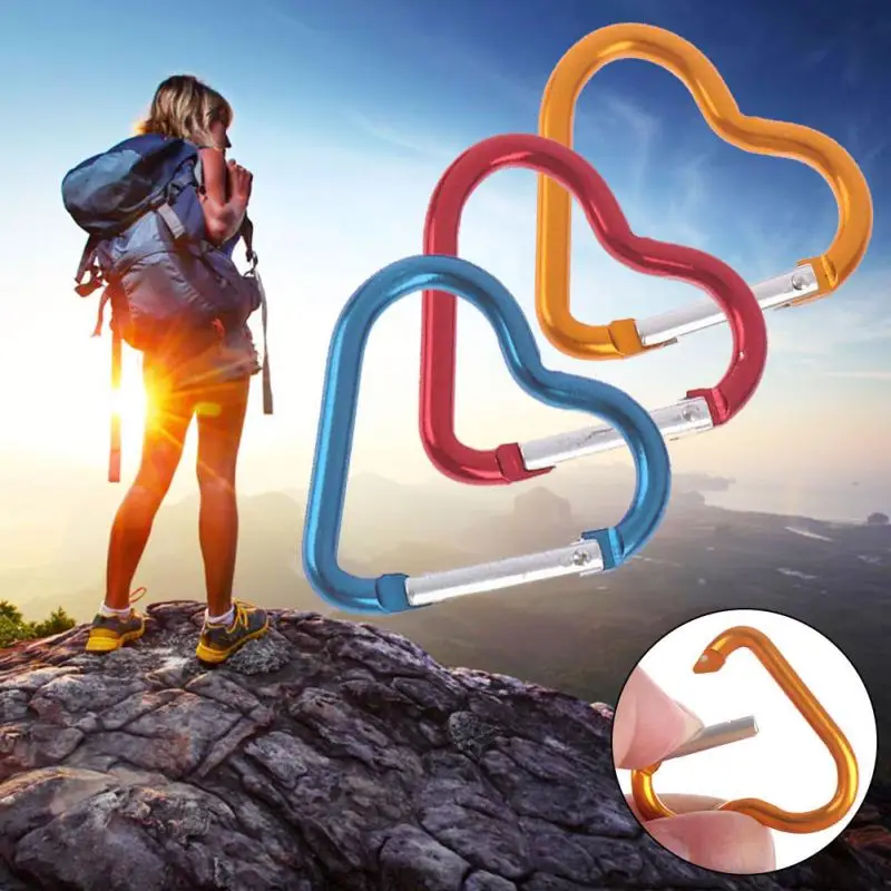 

3pcs Hiking Carabiner Heart Shaped Sport Portable Aluminum Alloy Keychain Multi Functioned Outdoor Clip Fast Hanging Gadgets