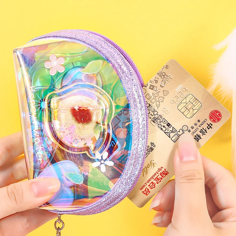 Лазер ПВХ материал кошелек женский брелок студенческий Новая мода милый многофункциональный кошелек для монет маленькая свежая персиковая сумка для хранения