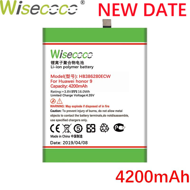 

Wisecoco 4200mAh HB386280ECW Battery For Huawei Honor 9 STF-L09 STF-AL10 For Huawei P10 5.1" Phone Latest Production Battery