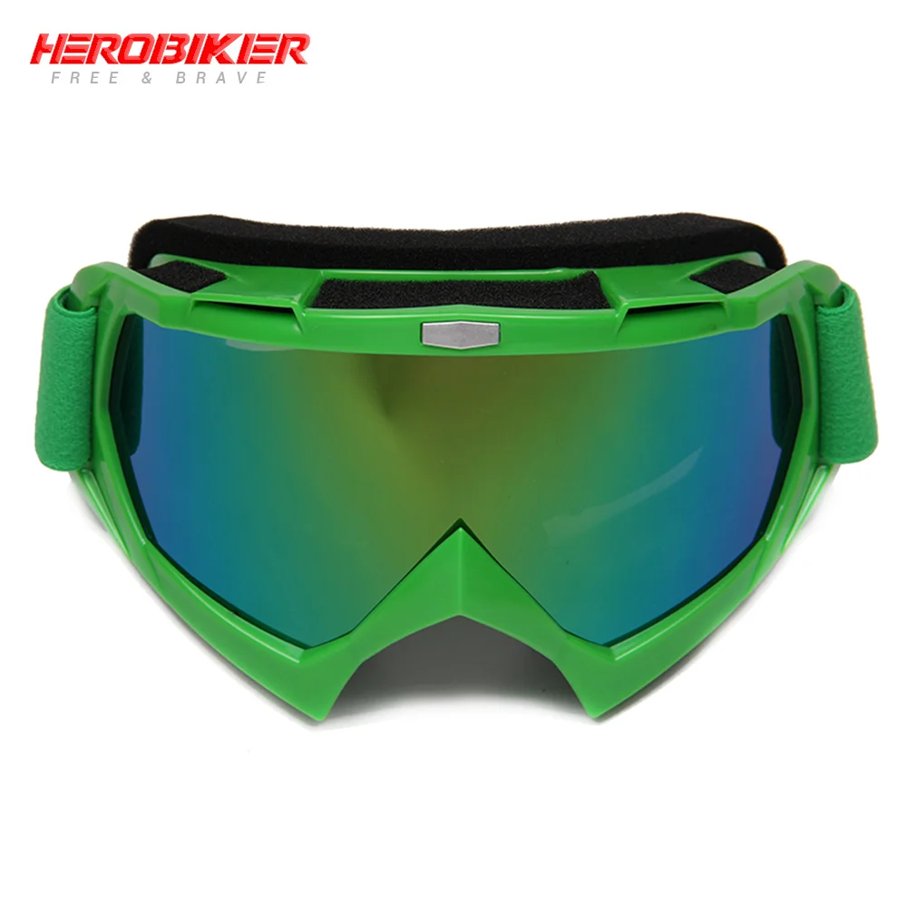 HEROBIKE Motorcycle Off-Road Racing Goggles Winter Skate Sled ATV Eyewear Motocross DH MTB Glasses Single Lens Clears - Цвет: T815-7-Color Green