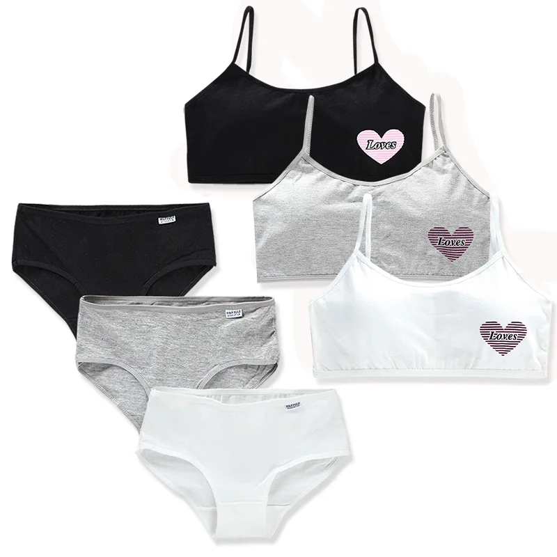 2pcs/lot Soft Cotton Grils Bra + Panties Set Children Underwear Training Bras  Panties 8-14Years