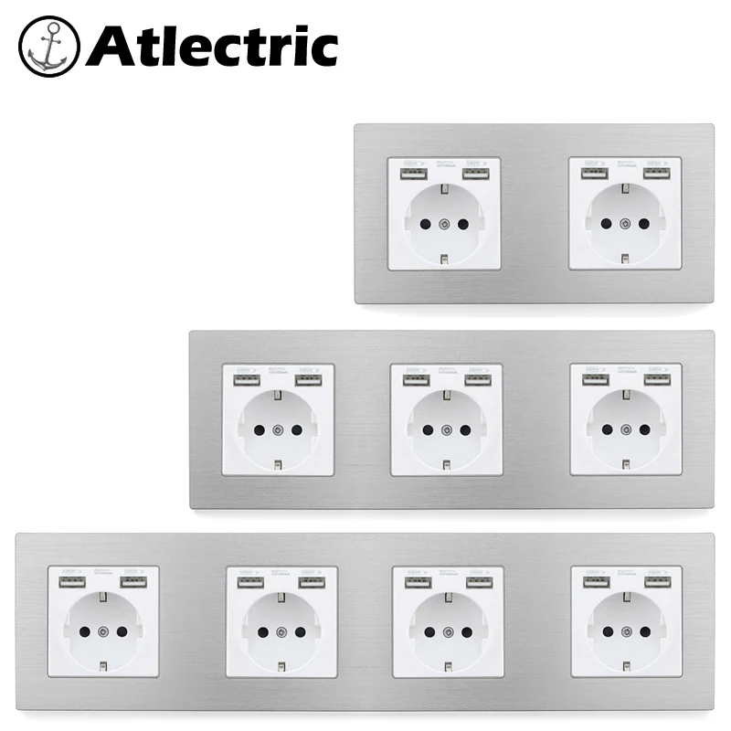 

Atlectric EU Standard Plug Socket USB Charging Port Power Socket For Mobile Double Triple Quadruple Socket Electrical Outlet