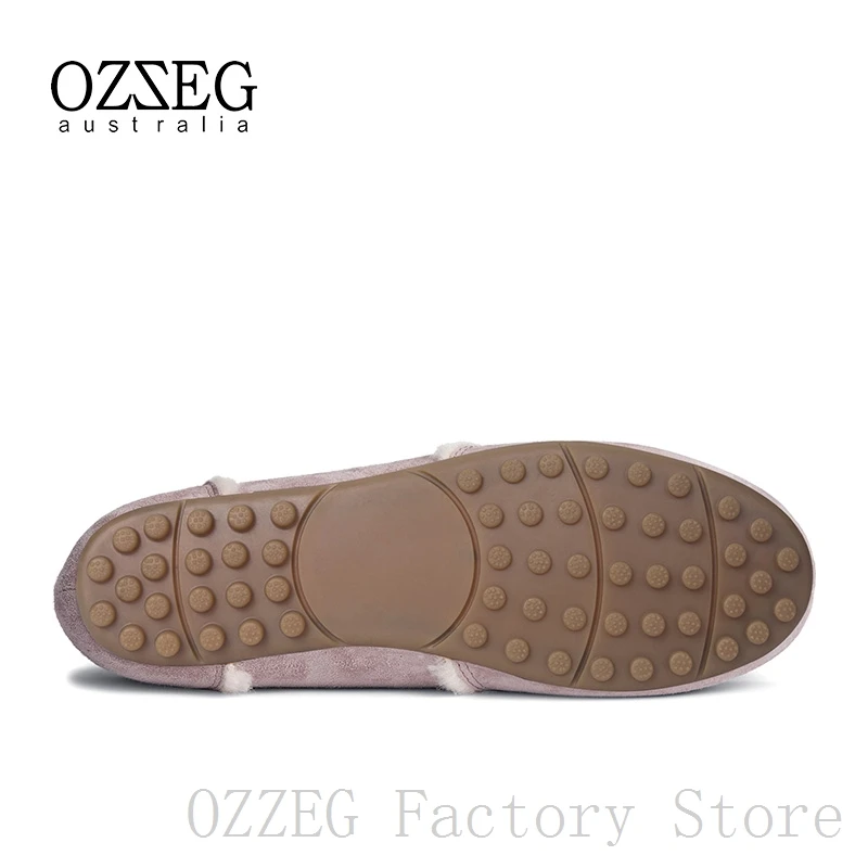 OZZEG/Роскошная брендовая дизайнерская обувь; женские зимние лоферы из натуральной кожи на плоской подошве с австралийским овечьим мехом; женская обувь; цвет розовый, коричневый, серый, кофейный