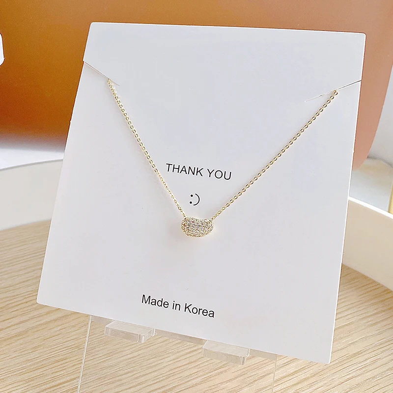 Ins Hot Sale Cute Tiny Exquisite Micro Inlaid CZ Beans Women Necklace Bling Zirconia Creative Stylish Colar Kolye Jewelry Gift