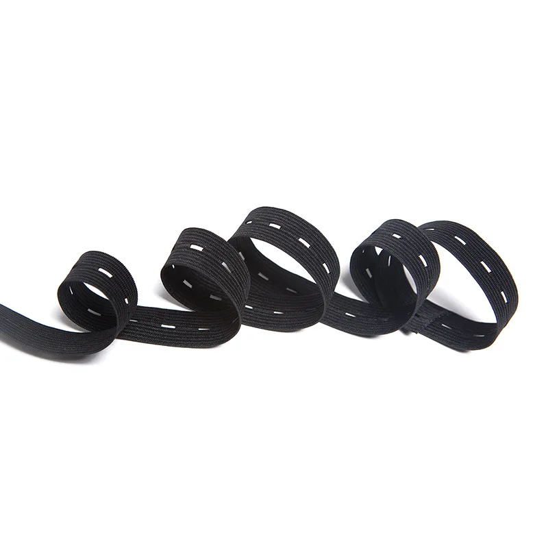 5 Meter Flat Elastic Band with Buttonholes for DIY Garment Sewing - White/Black