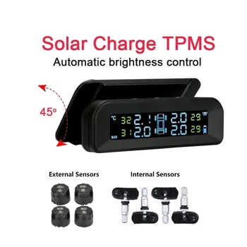 

Wireless TPMS Car Tire Pressure Monitor System Solar Power LCD Screen Tire Pressure Safety Alarm Auto Warning With 4/5/8 Sensors