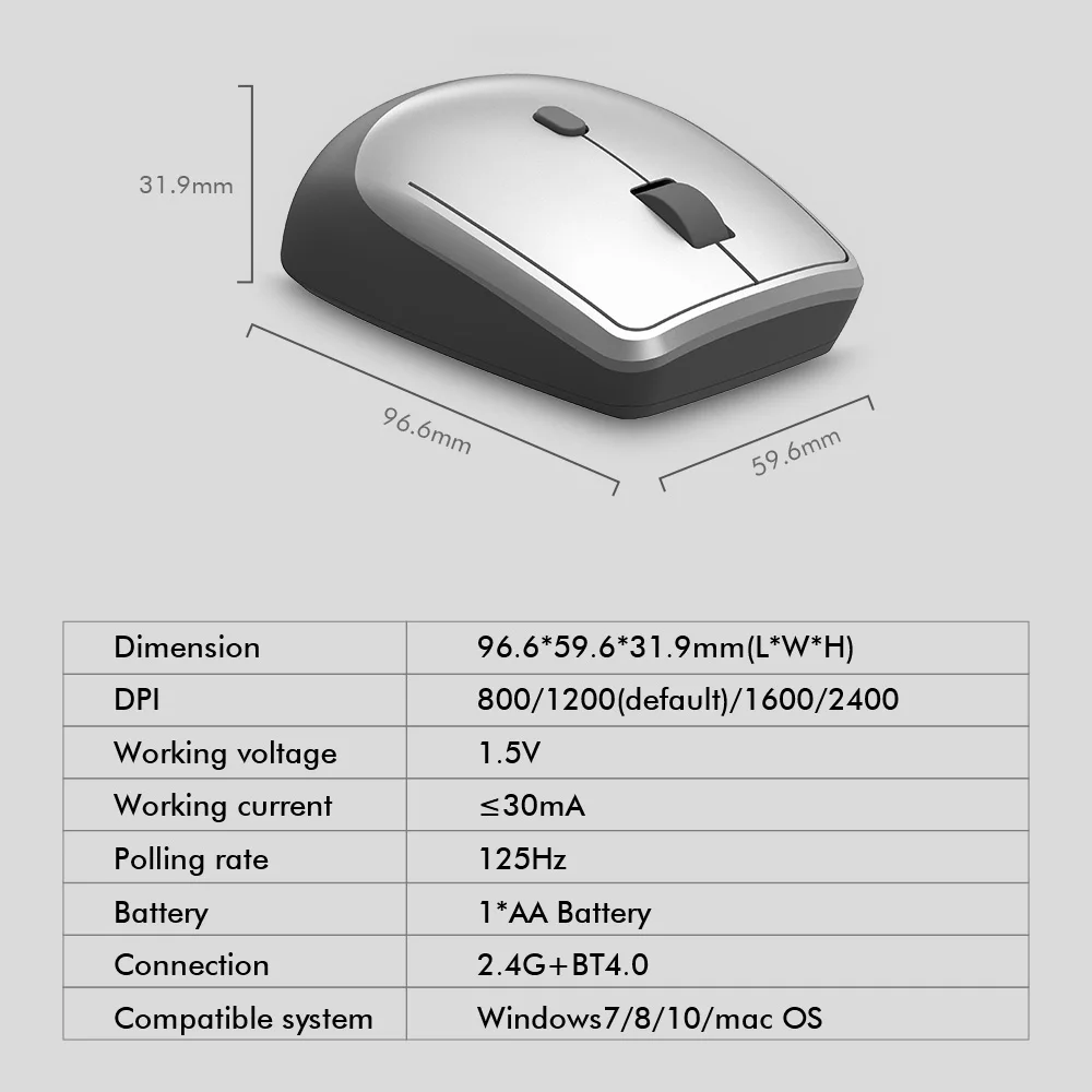 Delux M330DB Беспроводная офисная мышь 2,4 ГГц Bluetooth 4,0 2400 dpi Эргономичный светильник для мыши Портативные Оптические Мыши для ПК и ноутбука