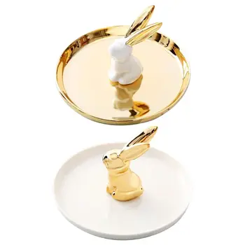 

Golden Dish White Rabbit Jewelry Tray Ring Bracelet Necklace Display Showcase