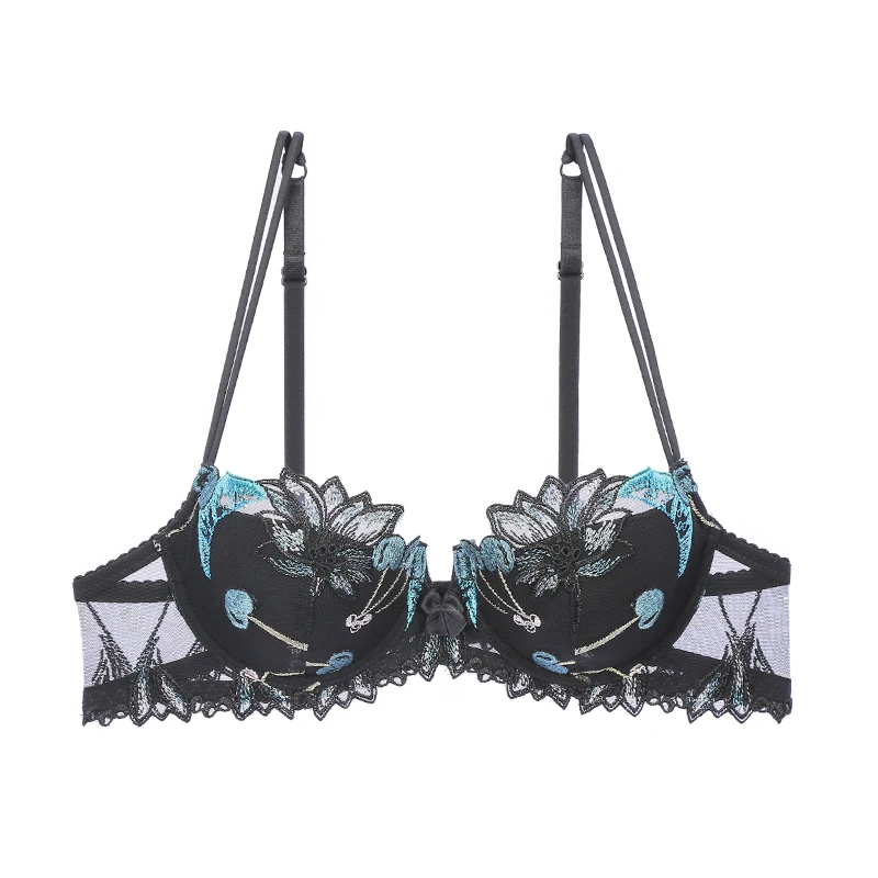 Black Bra LILYMODA женский сексуальный мягкий тонкий хлопковый бюстгальтер, наборы бюстгальтеров с цветочной кружевной вышивкой на косточках, розовое нижнее белье, новое поступление - Цвет: Black Bra