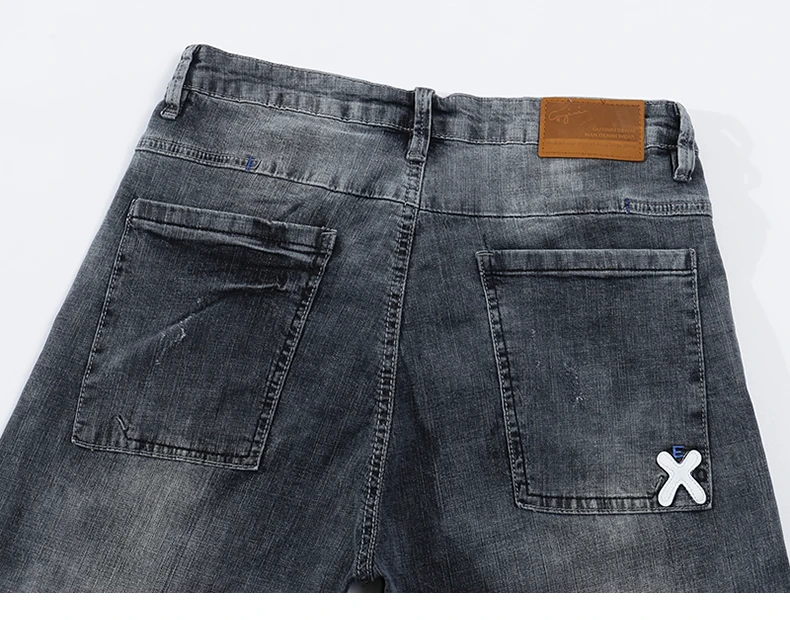 Ripped Jeans for Men Gray Stretch Streetwear Slim Fitness Ultrathin Breathable Casaul Denim Pants