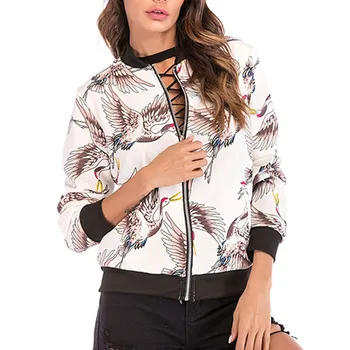 

Women Print Coat Autumn Long Sleeve Round Neck Polyester Zipper Jacket Casual Outwear Clothing Baseball Uniform