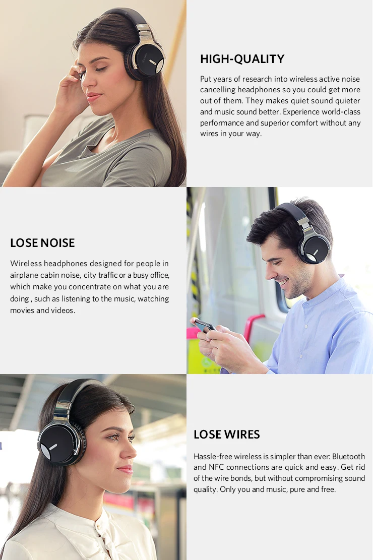 Cowin E7MD беспроводные bluetooth-наушники с активным шумоподавлением, гарнитура с микрофоном для телефона 30H время воспроизведения