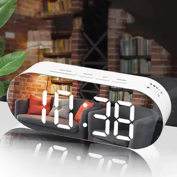 

LED Alarm Clock Thermometer Creative Makeup Mirror Alarm Display Support Plug-In Dual USB For Office Study Home Desk Clock Gift