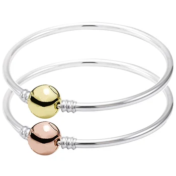 

Original Rose & Gold Ball Circular Clasp Suitable Bracelet Bangle Fit 925 Sterling Silver Bead Charm Bangle Diy Fine Jewelry