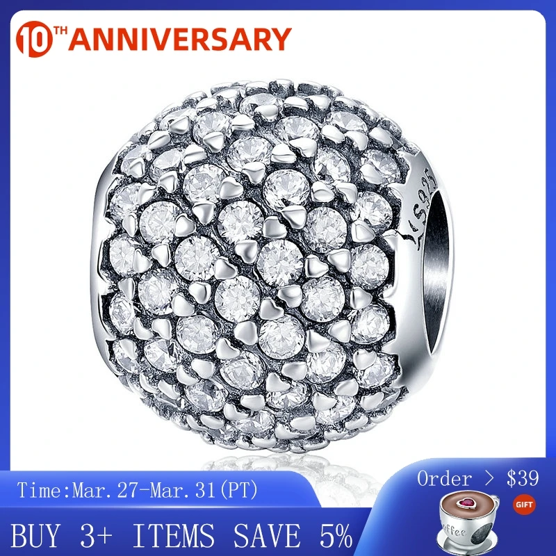 

CodeMonkey New Arrival 925 Sterling Silver Dazzling CZ Crystal Round Beads fit Women Bracelets & Bangles DIY Jewelry Making C733
