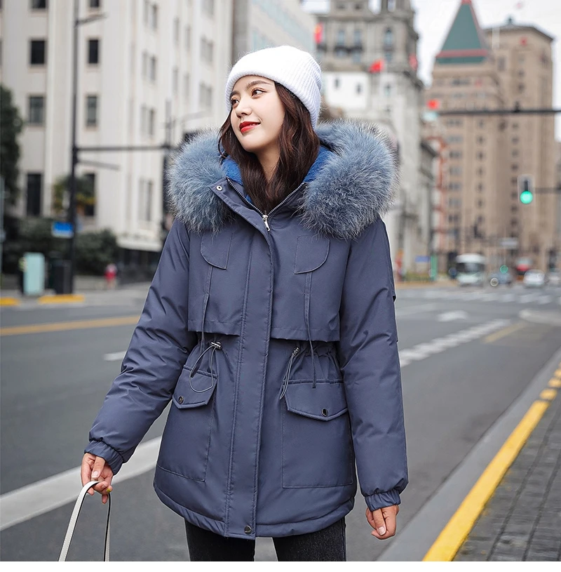 Fashionable Warm Cotton Liner Hooded Down Parkas Coat Winter Jacket Women Adjustable Waist Fur Collar Jacket Parka 2020 New
