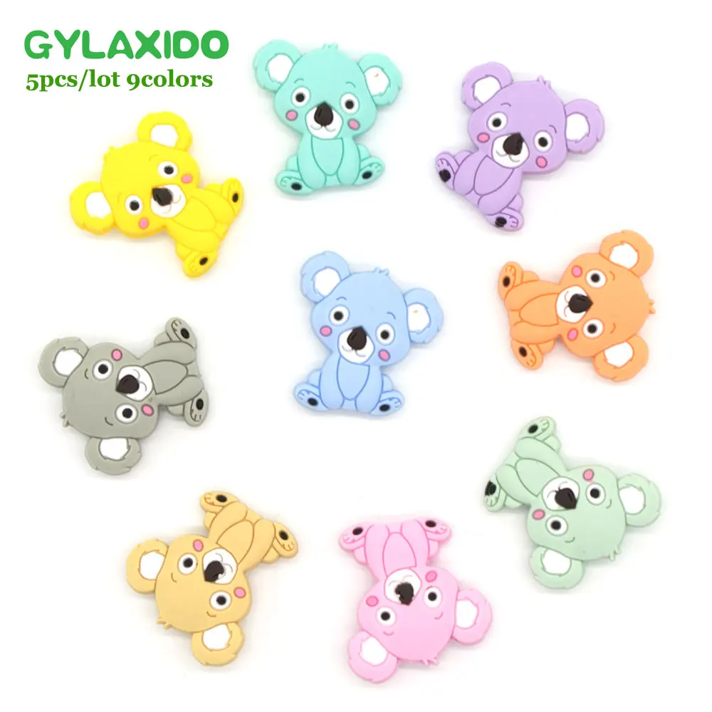 GYLAXIDO 5 шт. коала панда бусины Perle Силиконовые Прорезыватели BPA бесплатно в форме животных пустышки держатель ожерелье-прорезыватель DIY бисера