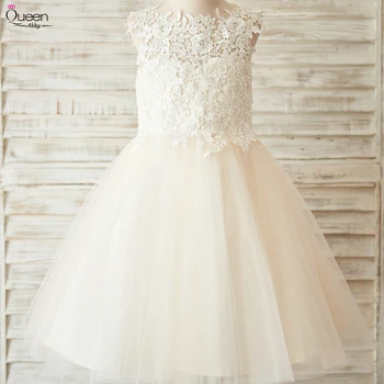 

Lace Girls'Back Hollow Flower Dresses Ball Gown Tulle Sleeveless Lovely Flower-lace Banquet Dress For Wedding Party New 2020