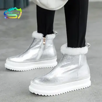 

NAICEN Real Leather Woman Snow Boots Fashion Warm Fur High Heel Winter Shoes Woman Plush Platform Short Ankle Boots Size 33-43