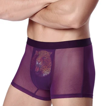 

Men's Sexy boxers Print Breathable See Through Boxer fashion male underpants Shorts Mid Rise Underwear