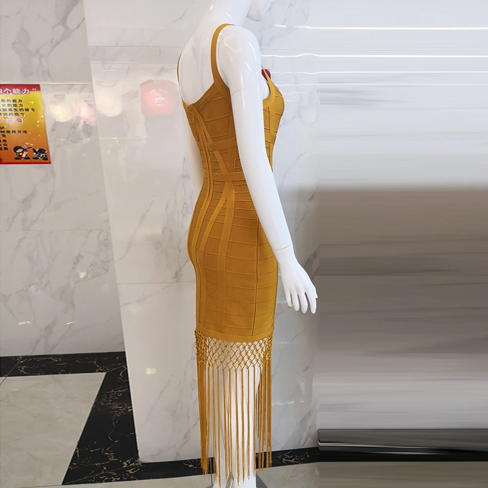 Летнее Новое модное женское Бандажное платье миди, сексуальное облегающее платье без рукавов с бахромой, Клубное вечернее платье знаменитостей Vestidos