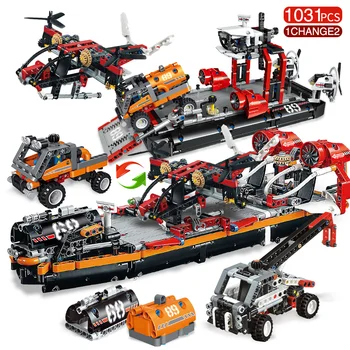

1031pcs Air Cushion Ferry Building Blocks City Technology Military Army Ship Helicopter Armed Clan Bricks Educational Toys