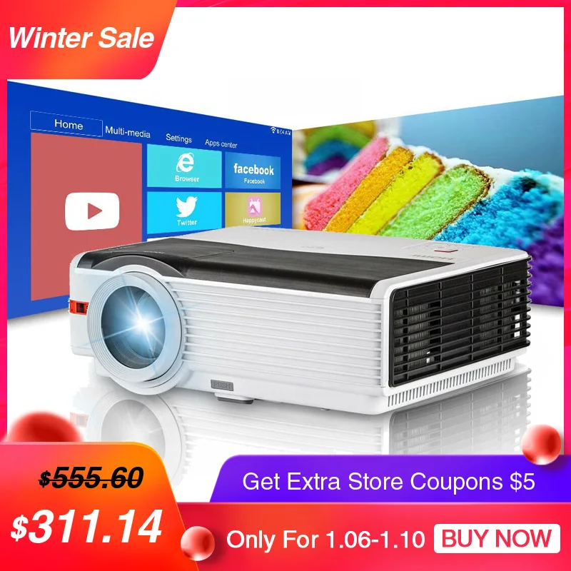 Caiwei A9/A9AB Smart Android WiFi LCD LED 1080p Projector Home Cinema 8000 Lumens Full HD Video Mobile Beamer For Smartphone TV