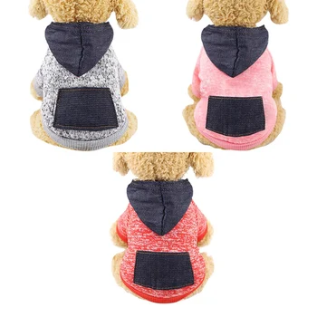 

Pet Dog Clothes For Small Dogs Winter Warm Coat Patch-Work Sweater Fleece Hoodie With Denim Pocket Chihuahua Clothing