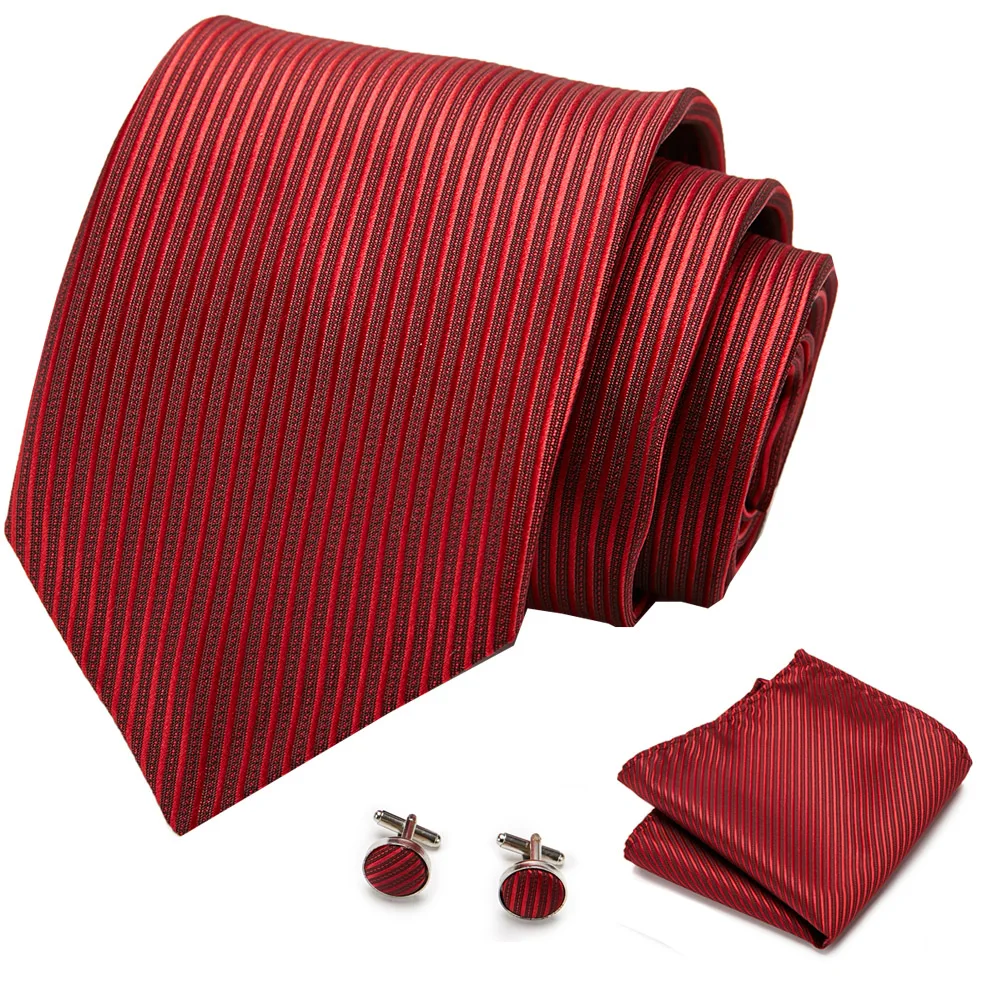 

Mens 7.5cm Tie Skinny Red Soild 100% Silk Classic Jacquard Woven Tie Hanky Cufflink Set For Men Formal Wedding Party