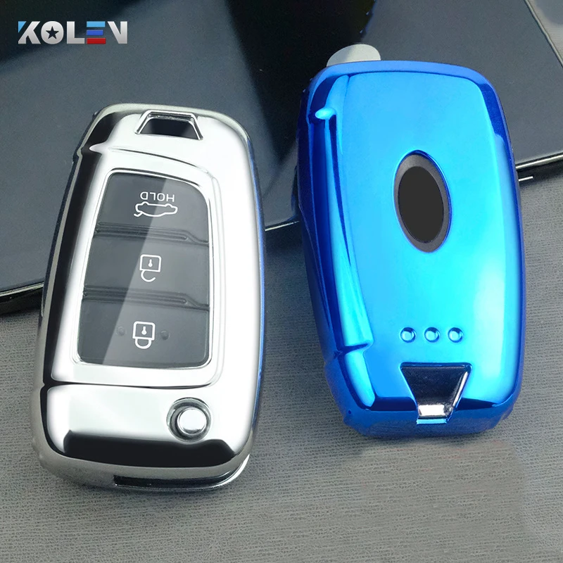 De TPU suave coche plegable soporte de funda para llave Shell para Hyundai Elantra Solaris 2017 Santa Fe Verna Tucson i35 i40Genesis F