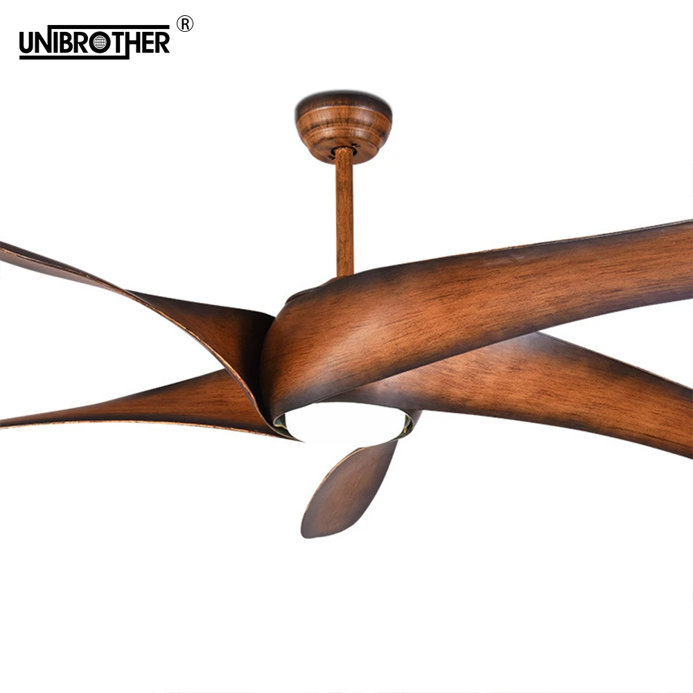 

60 inch Nordic Brown Vintage Ceiling Fan With Lights Remote Control Ventilador De Techo Fan LED Light Bedroom ceiling fans