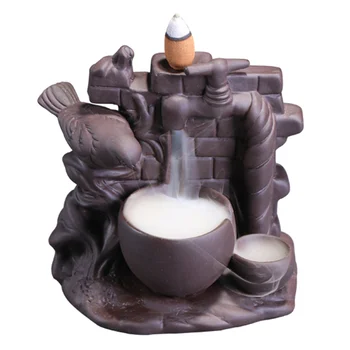 

Purple Pottery Incense Burner Backflow Antique Incense Holder Aroma Therapy Figurine Home Decorations (Dark Red)