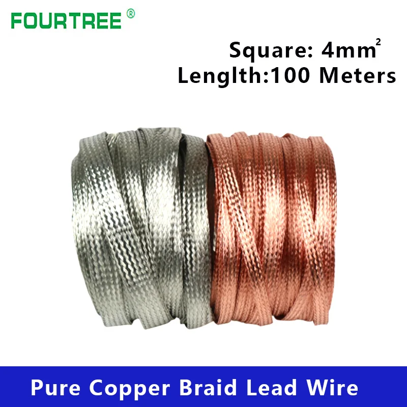 100m/roll 4mm2 Pure Copper Tinned Braid Lead Wire High Flexibility Bare