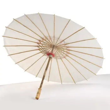 

40pcs/lot Wedding Bride Parasols White Paper Wooden Handle Chinese Craft Umbrella 40cm 60cm Wedding Supply