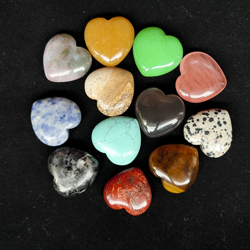 

Diameter 25mm Non-Porous 12 mixed Color Natural Stone Love Heart Shape Wholesale Yoga Healing Decoration Jewelry Accessories