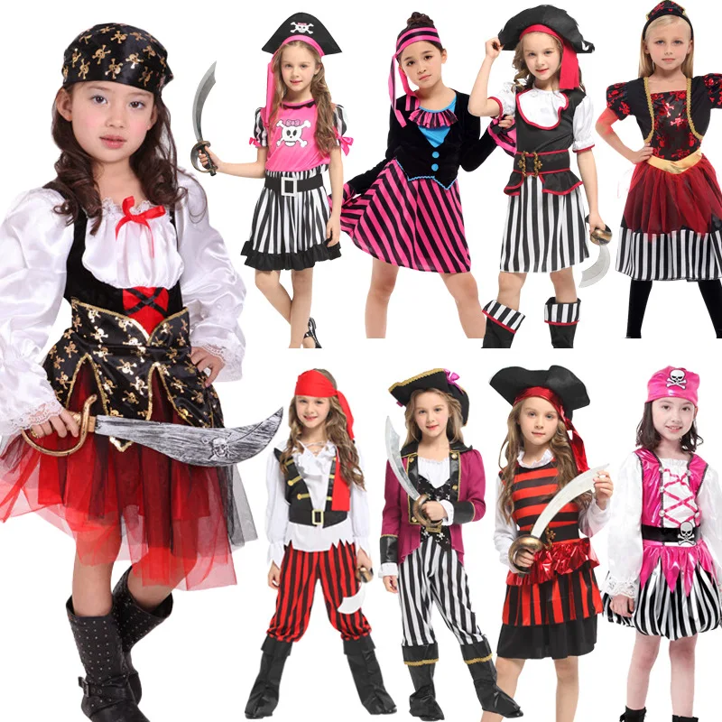 

Halloween Kids Pirate Cosplay Costumes Dress Girls Pirates Halloween Carnival Party Costume Girl Dress Performance Clothing