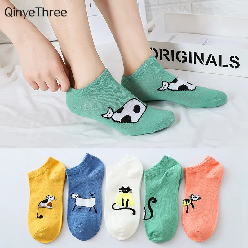 

New Kwaii Japanese style socks women art sokken lovely cat pattern grils kitty printing fresh campus wind cartoon ankle sox