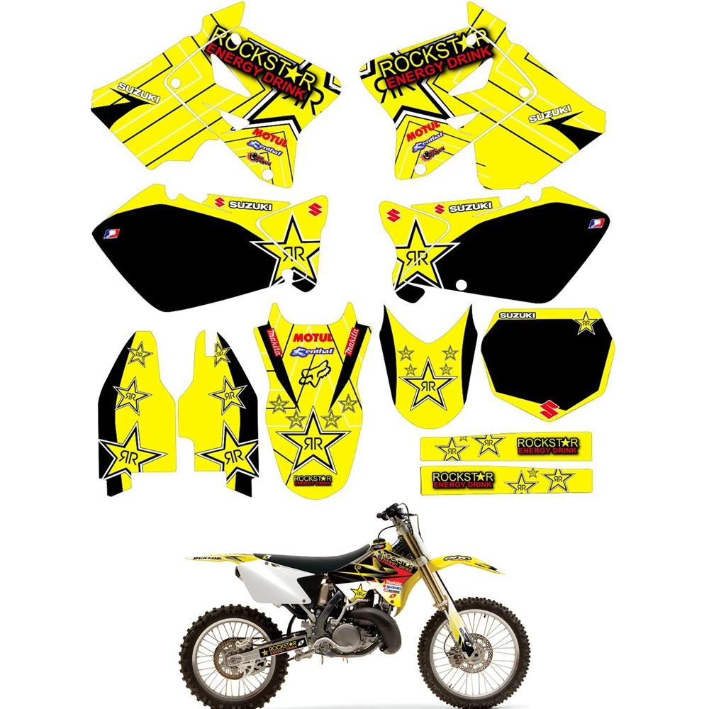 

For SUZUKI RM 125 250 RM125 RM250 2001 - 2008 Graphics Decals Stickers Custom Number Name 3M Motorcycle Backgrounds Accessories