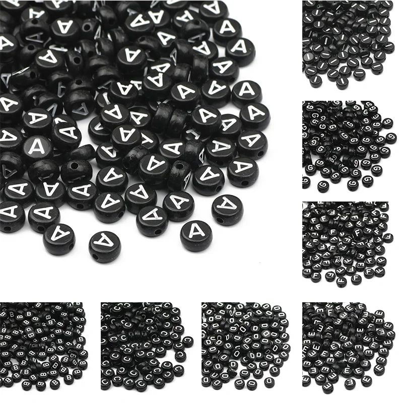 4x7mm Flat Round Acrylic Letter Beads Black White Alphabet Spacer Beads For  Handmade Necklace Bracelet Jewelry Making DIY Crafts