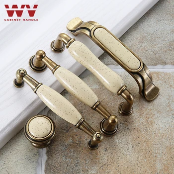 

WV Yellow Marble Handle Garden Ceramic American Modern Cabinet Wardrobe Door Handles Cabinet Classical Handle Garden Knobs Pulls