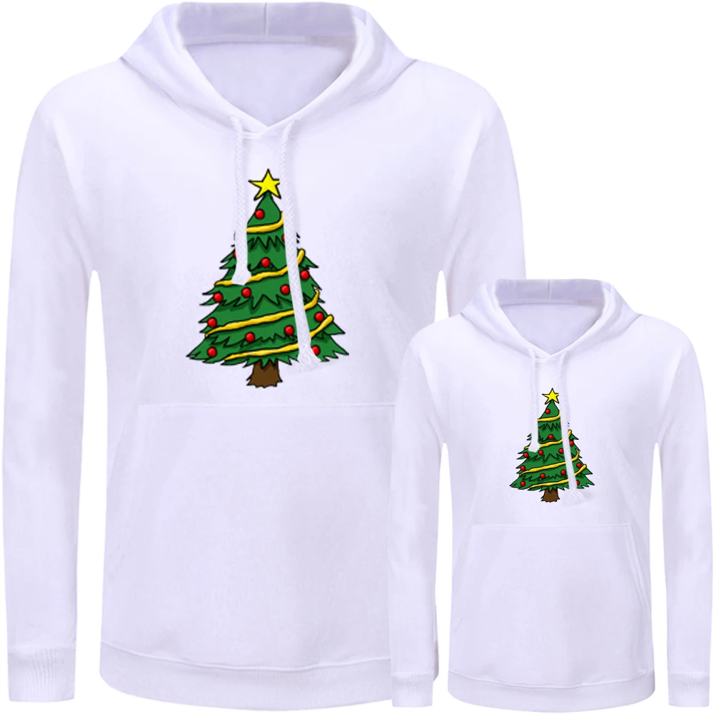 

Merry Christmas Tree Santa Claus Design Matching Family Outfits Hoodies Dad Mom Daughter Son Sweatshirts Printed Pullovers Gift